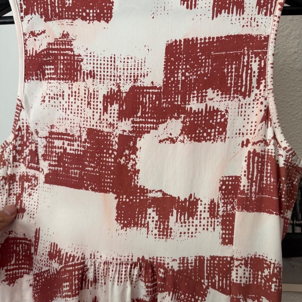 PORTO SF white rust printed sleeveless lagenlook balloon parachute midi dress - Picture 5 of 9